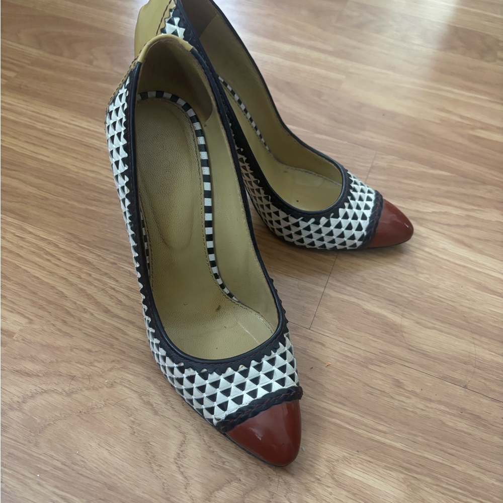 Sergio Rossi Black and White Heels with Red Accents